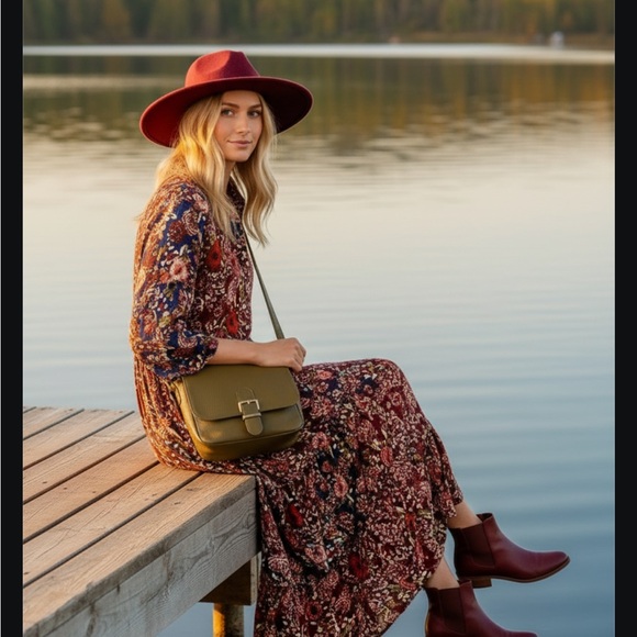 Coldwater Creek Woodland Wonder Maxi Dress Burgundy Floral Sleeve Dress Size 2X - Picture 3 of 14